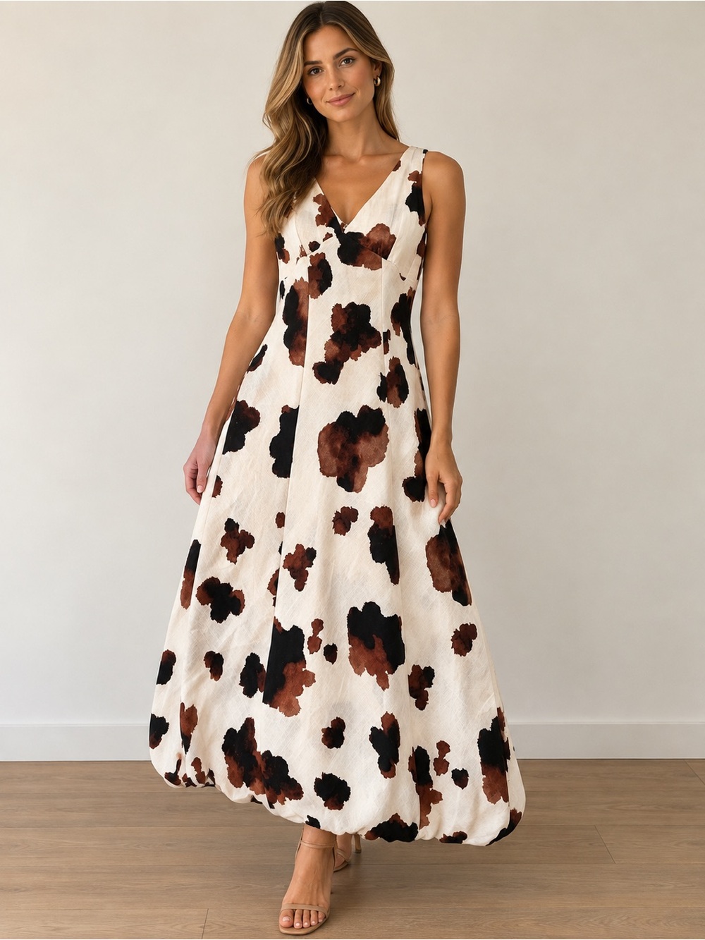 Paper Heart Linen Cotton Abstract Print Maxi Dress Size